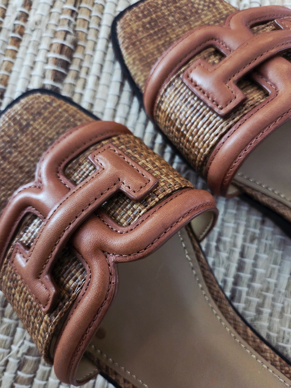 SAM EDELMAN Woven Tan Slide Sandals with Leather Trim - Picture 2 of 4